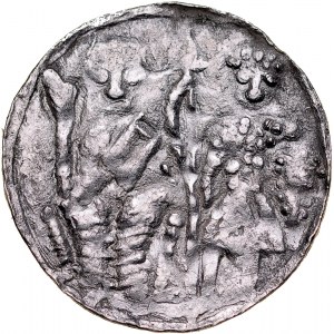 Bolesław III Krzywousty 1107-1138, Denar, Av.: Książę i Św. Wojciech, Rv.: Krzyż grecki, napis.