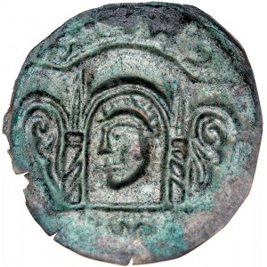 Ks. Wrocławskie, Bolesław Wysoki 1177-1201, Brakteat, Wrocław, Av.: Głowa św. Jana pod arkadą, RR