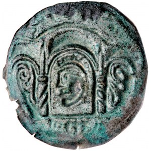 Ks. Wrocławskie, Bolesław Wysoki 1177-1201, Brakteat, Wrocław, Av.: Głowa św. Jana pod arkadą, RR