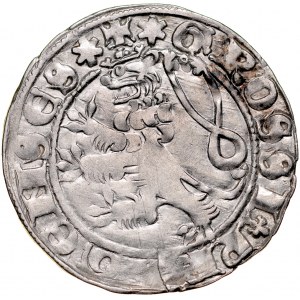 Jan Luksemburski 1310-1346, Grosz praski, Av.: Korona królewska, Rv.: Lew czeski.
