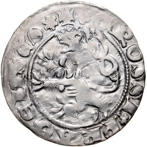 Jan Luksemburski 1310-1346, Grosz praski, Av.: Korona królewska, Rv.: Lew czeski.
