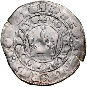Jan Luksemburski 1310-1346, Grosz praski, Av.: Korona królewska, Rv.: Lew czeski.