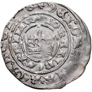 Jan Luksemburski 1310-1346, Grosz praski, Av.: Korona królewska, Rv.: Lew czeski.