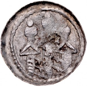 Bolesław Śmiały 1058-1079, Denar, typ królewski, Av.: Popiersie króla z mieczem, za nim litera Z, Rv.: Trójkopułowa budowla.