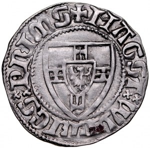 Winrych von Kniprode 1351-1382, Szeląg, Av.: Tarcza wielkiego mistrza, Rv.: Tarcza krzyżacka.