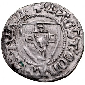 Konrad von Jungingen 1393-1407, Szeląg, Av.: Tarcza wielkiego mistrza, Rv.: Tarcza krzyżacka.