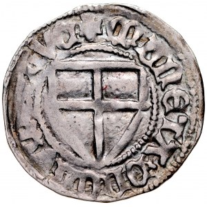 Konrad von Jungingen 1393-1407, Szeląg, Av.: Tarcza wielkiego mistrza, Rv.: Tarcza krzyżacka.