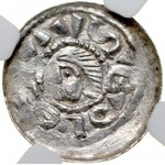 Bolesław Śmiały 1058-1079, Denar, typ książęcy, Av.: Mała głowa i napis otokowy, Rv.: Książe z włócznią na koniu, w polu litery S
