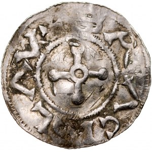 Brzetysław 1037-1055, Denar, Av.: Postać z wyciągnięta dłonią, Rv.: Krzyż.