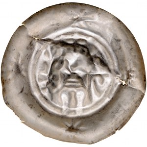 Przemysł I 1192-1230, Brakteat, Av.: Stojący król trzyma lilię, na kołnierzu 4 ośmioramienne gwiazdy.