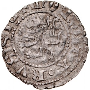 Władysław Opolczyk 1372-1379, Kwartnik ruski, Av.: Litera W w ornamencie, Rv.: Lew.