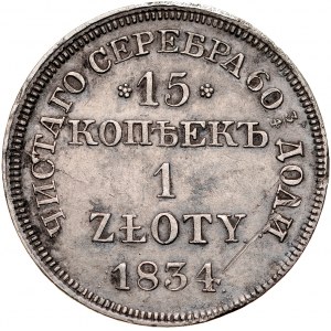 Zabór Rosyjski, 15 kopiejek 1 złoty 1834, Warszawa, RR.