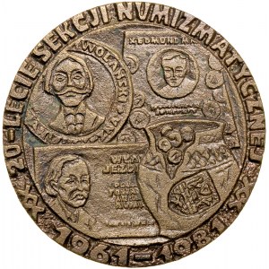 Cast medal from 1981 issued on the occasion of the 20th anniversary of the Numismatic Section of PTAiN in Poznan.