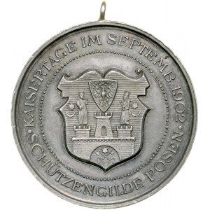 Medaille der Boznański-Schützenbruderschaft aus dem Jahr 1902, geprägt anlässlich der Kaisertage in Poznań.