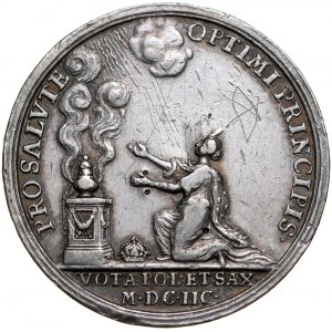 Medal autorstwa Chrystiana Wermutha z 1698 roku wybity w intencji pomyślnych rządów Augusta II Mocnego