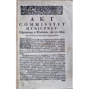 Akt commissyey myniczney odprawiony w Warszawie 1650.