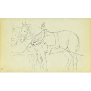 Jacek Malczewski (1854-1929), Para koni stojących w zaprzęgu z dyszlem