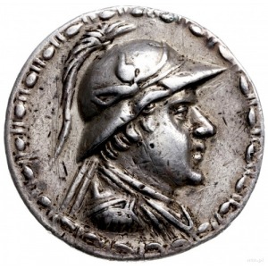 tetradrachma 170-145 pne; Aw: Popiersie króla w hełmie ...