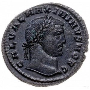 follis 308-309, Cyzicus; Aw: Popiersie cesarza w prawo,...