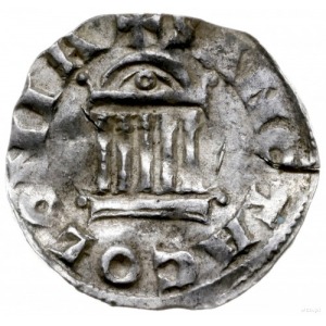denar 1024-1036; Aw: Krzyż, w kątach PILIGRIM; Rw: Kapl...