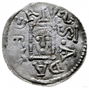 denar z lat 1146-1157; Aw: Książę z mieczem trzymanym p...