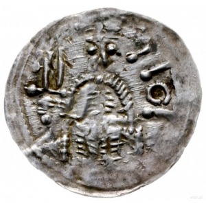 denar po 1166 roku (?); Aw: Książę z mieczem w dłoni si...