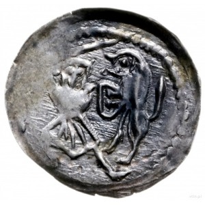denar 1173-1185/90, Wrocław; Aw: Biskup z krzyżem i bib...