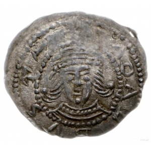 jednostronny denar 1239-1249, Gniezno; Popiersie z bujn...