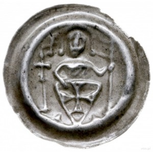 brakteat, ok. 1247-1258; Rycerz z tarczą, krzyżem i pro...