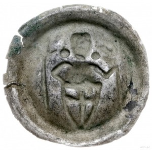 brakteat, ok. 1247-1258; Rycerz z tarczą, krzyżem i pro...