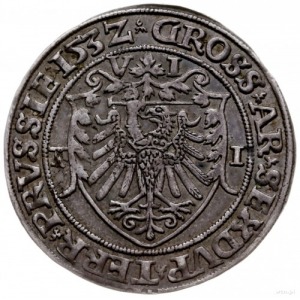 szóstak 1532, Toruń; Aw: Popiersie króla w czepcu i kor...