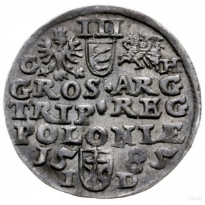 trojak 1585, Olkusz; litery G-H po bokach Orła i Pogoni...