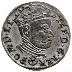 trojak 1581, Wilno; z herbem Leliwa pod głową króla, ko...