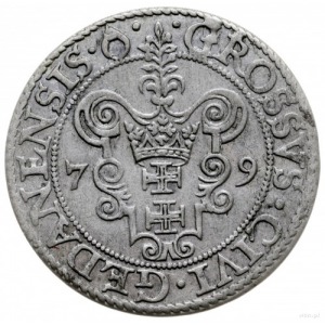 grosz 1579, Gdańsk; na awersie kropka kończy napis w ot...