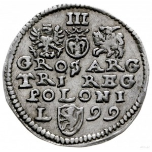 trojak 1599, Lublin; na rewersie litera L i skrócona da...