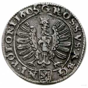 grosz 1605, Kraków; Kop. 777; wybity nieco uszkodzonym ...