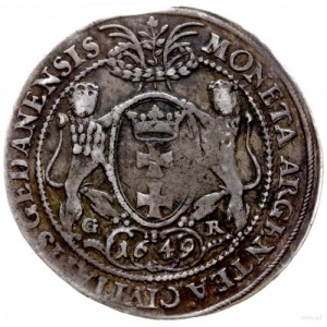 półtalar 1649, Gdańsk; Aw: Popiersie króla w prawo i na...