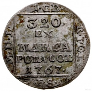 grosz srebrny 1767, Warszawa; wąska korona nad monogram...