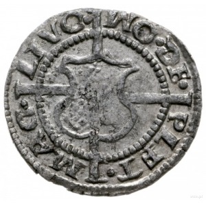 szeląg 1535, Ryga; Aw: Tarcza herbowa na długim krzyżu,...