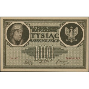 1.000 marek polskich 17.05.1919; seria AD, numeracja 00...