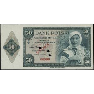 50 złotych 20.08.1939; czerwony ukośny czerwony nadruk ...