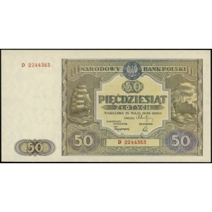 50 złotych 15.05.1946; seria D, numeracja 2244363; Luco...