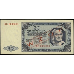 20 złotych 1.07.1948; seria GC, numeracja 0000003, obus...