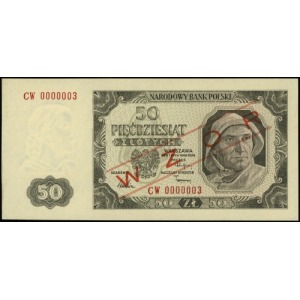 50 złotych 1.07.1948; seria CW, numeracja 0000003obustr...