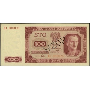 100 złotych 1.07.1948; seria KL, numeracja 0000025, per...