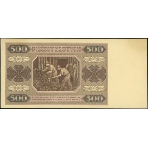500 złotych 1.07.1948; próbny druk w kolorze brązowo-ró...