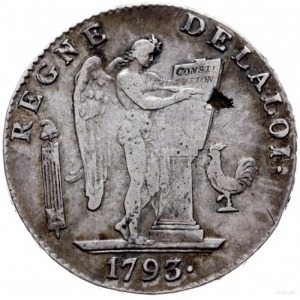 6 liwrów 1793 L, Bayonne; Dav. 1336, Gadoury 58; srebro...