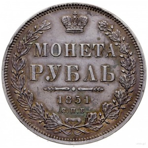 rubel 1851 СПБ ПА, Petersburg; św. Jerzy bez płaszcza, ...
