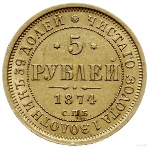 5 rubli 1874 СПБ HI, Petersburg; Bitkin 22, Fr. 163; zł...