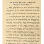 [Dmowski Roman] Do Młodzieży Akademickiej Wyższych Uczelni Krakowa, 1939